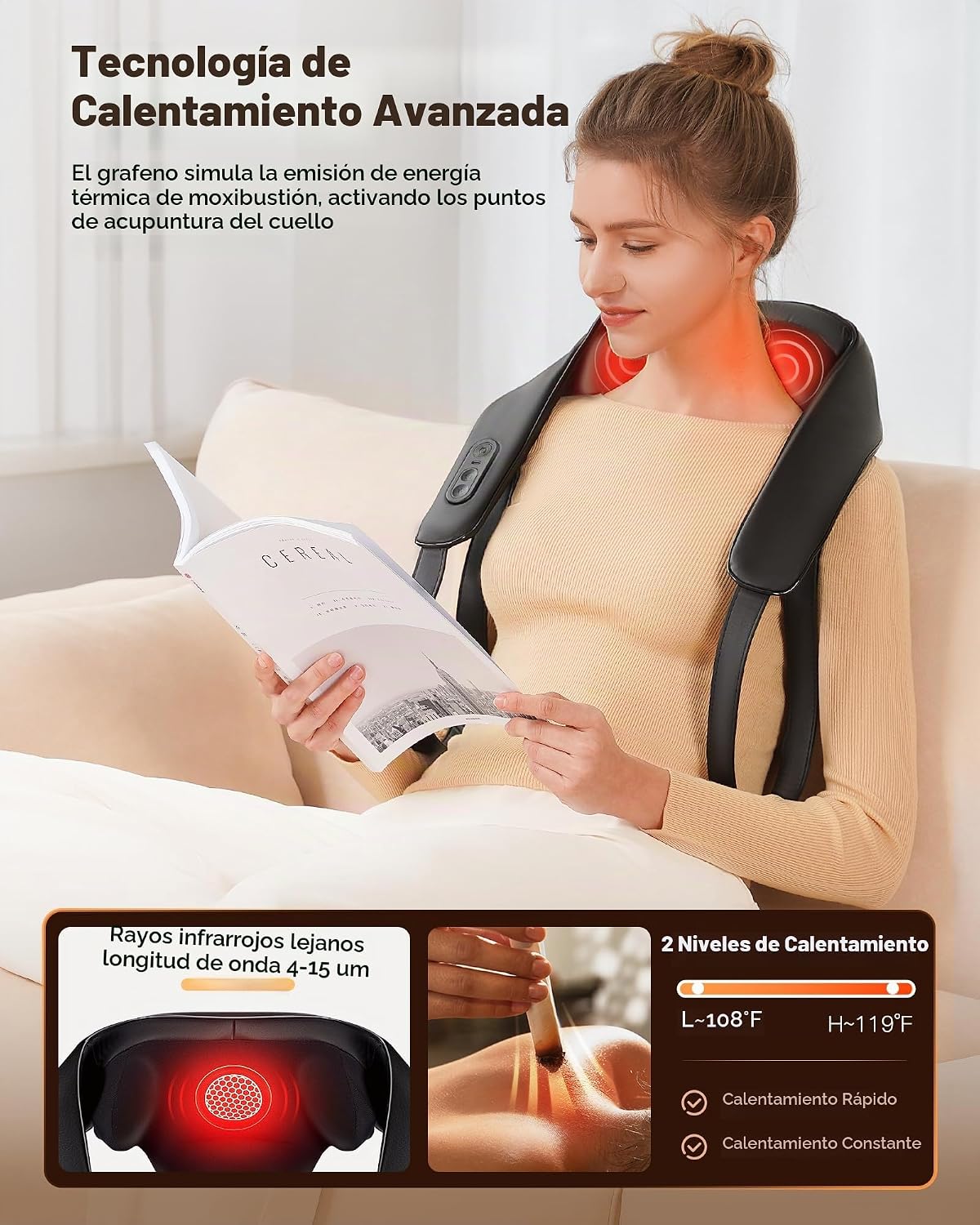 Masajeador inalámbrico de cuello y hombros para aliviar el dolor de...