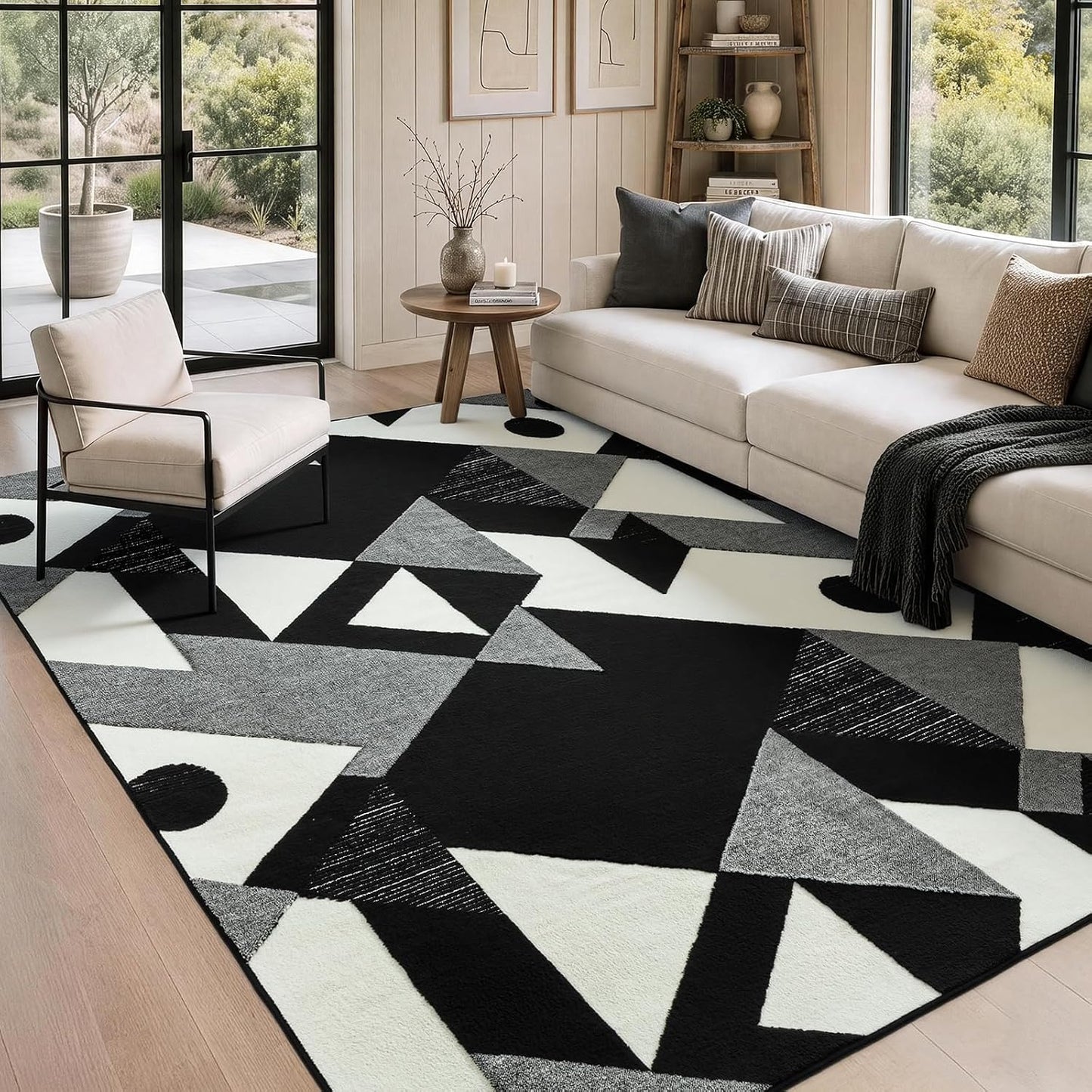 YIHOUSE Alfombra lavable de retazos geométricos modernos en blanco...