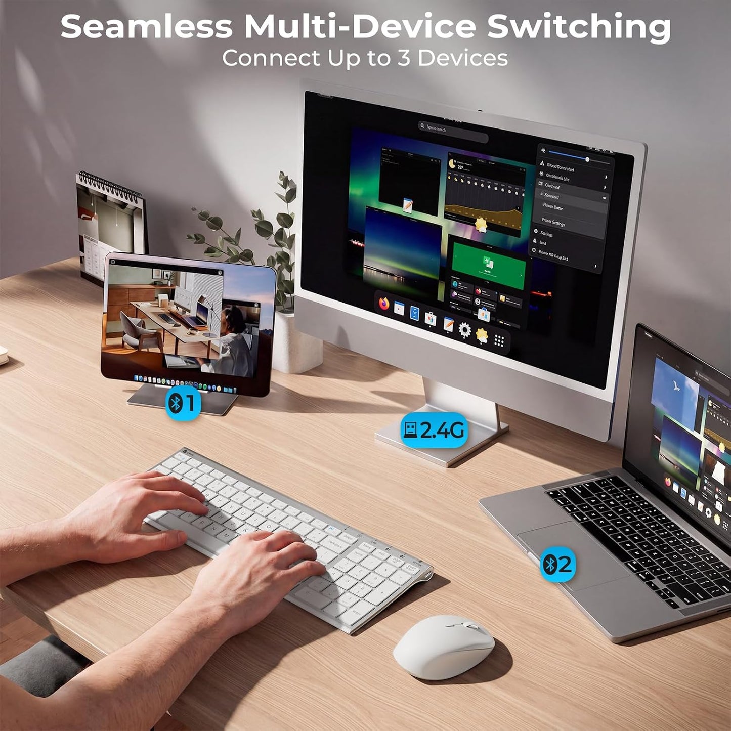 iClever Combo de teclado y mouse inalámbricos Bluetooth DK05, blanc...
