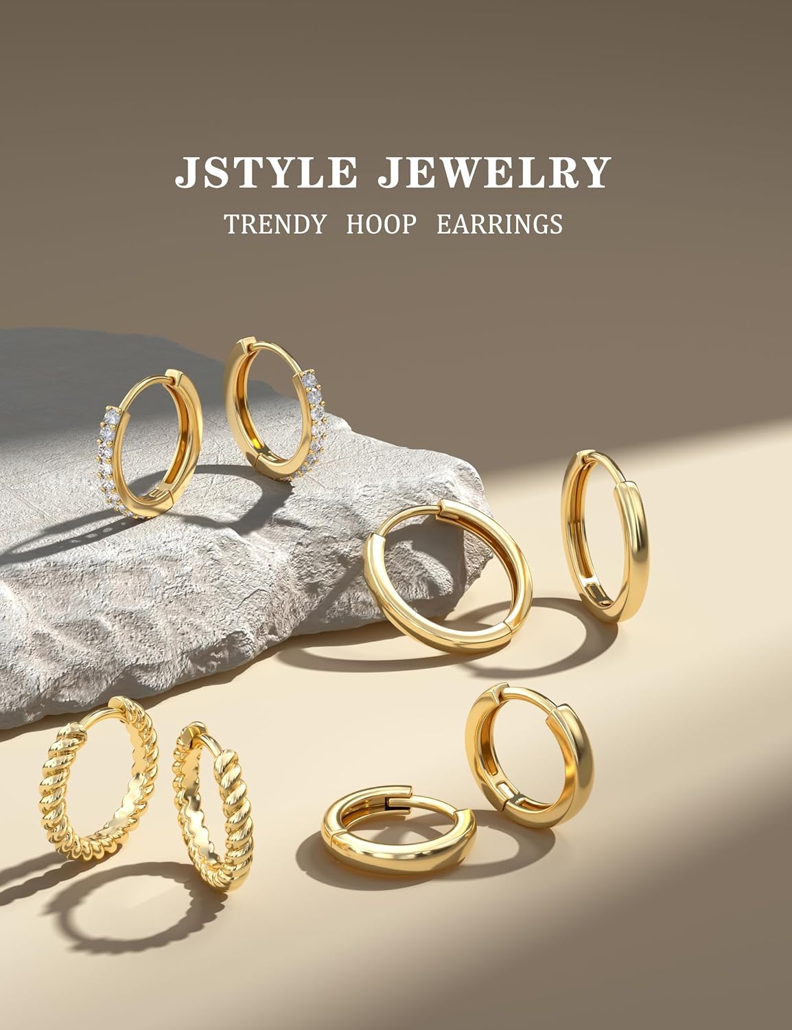 Jstyle Aretes de aro pequeños de oro para mujer, chapados en oro de...