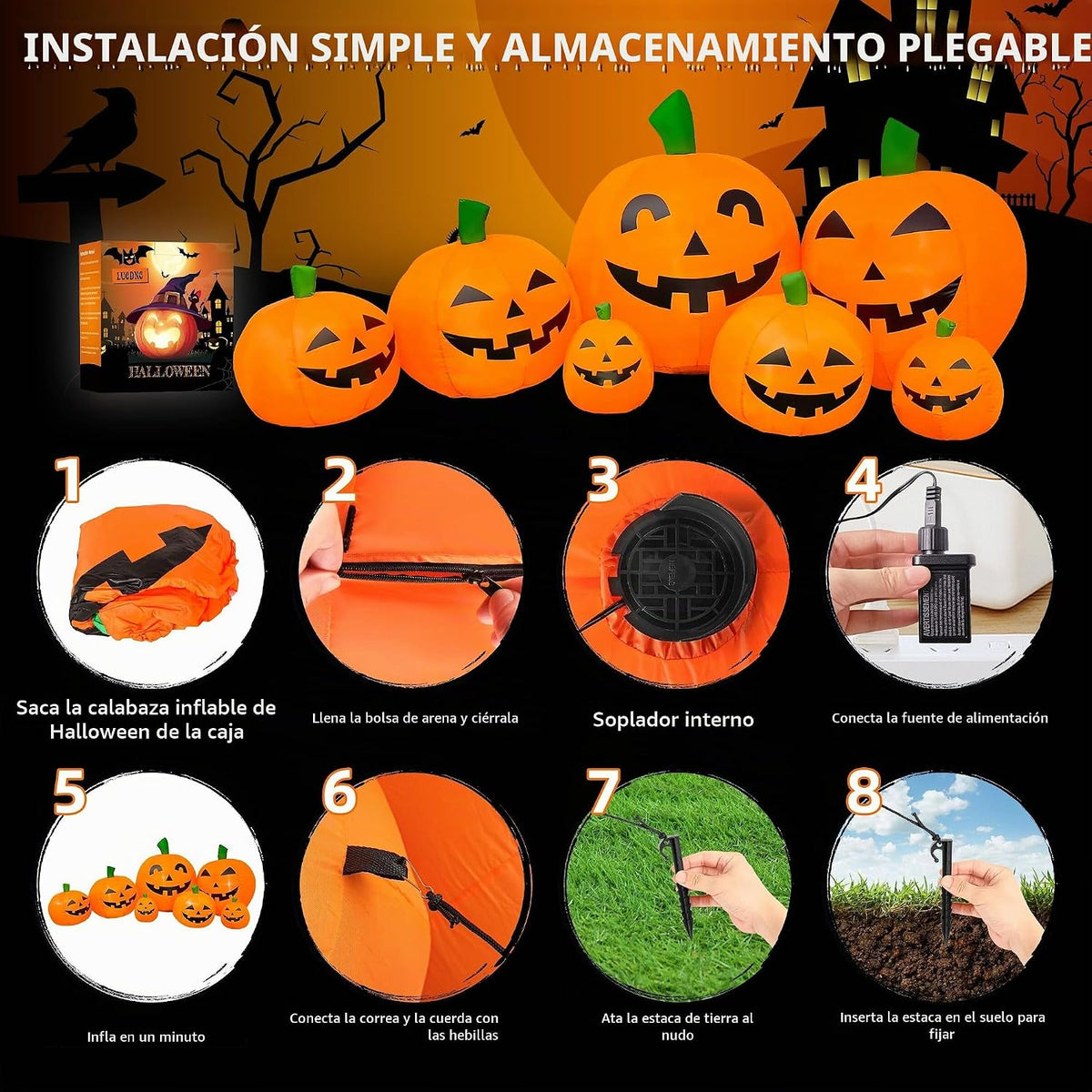 Decoraciones de Halloween para exteriores, calabazas inflables de 7...