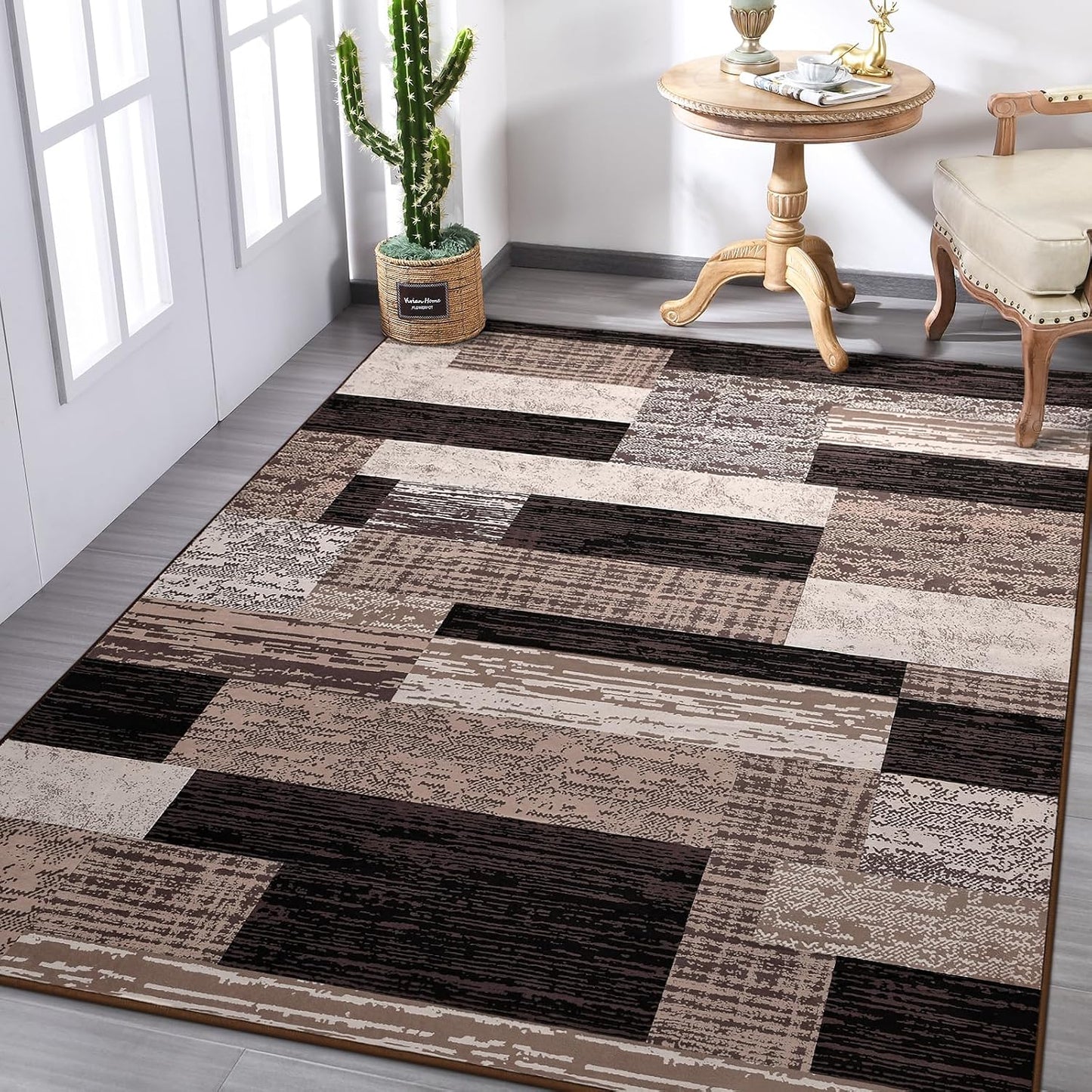 FlyDOIT Alfombra de Área Moderna Geométrica de Retazos, 5x8 pies, A...