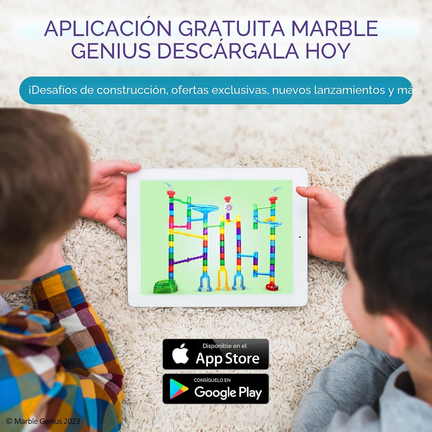 Juguete translúcido Marble Genius, 85 piezas + 15 canicas de vidrio