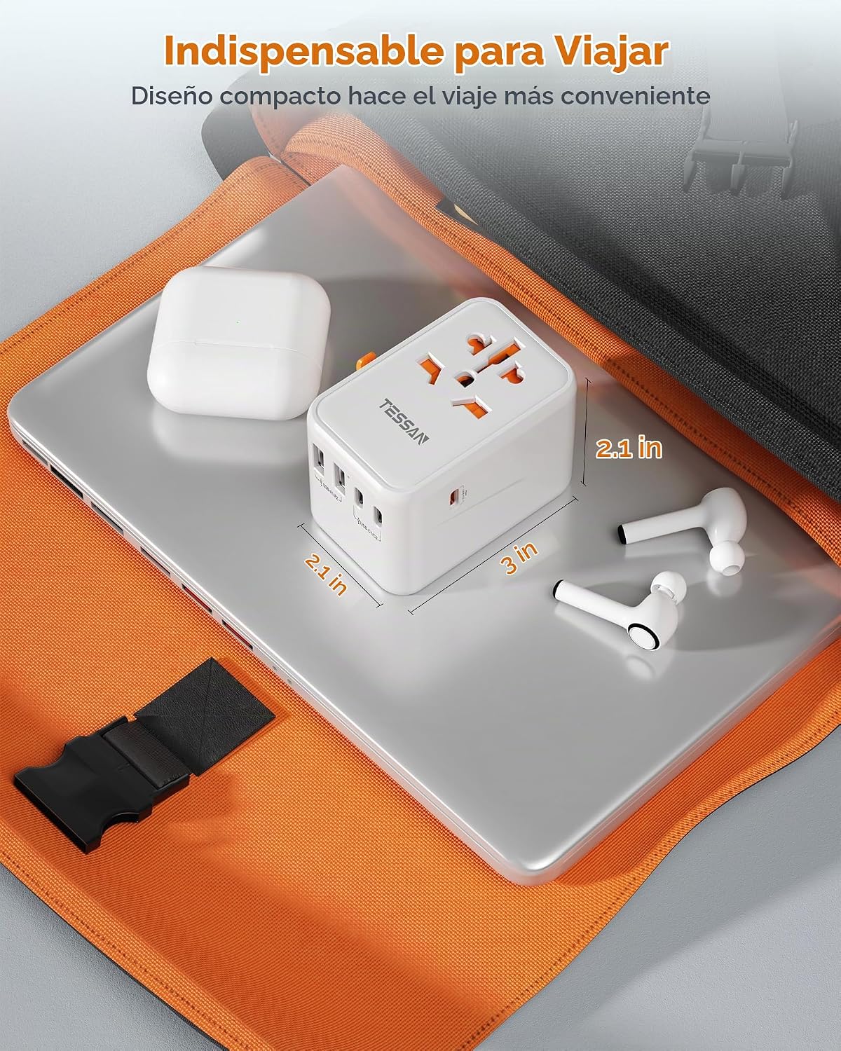 Adaptador universal de viaje TESSAN, GaN 65W | 3 puertos USB C, 2 p...