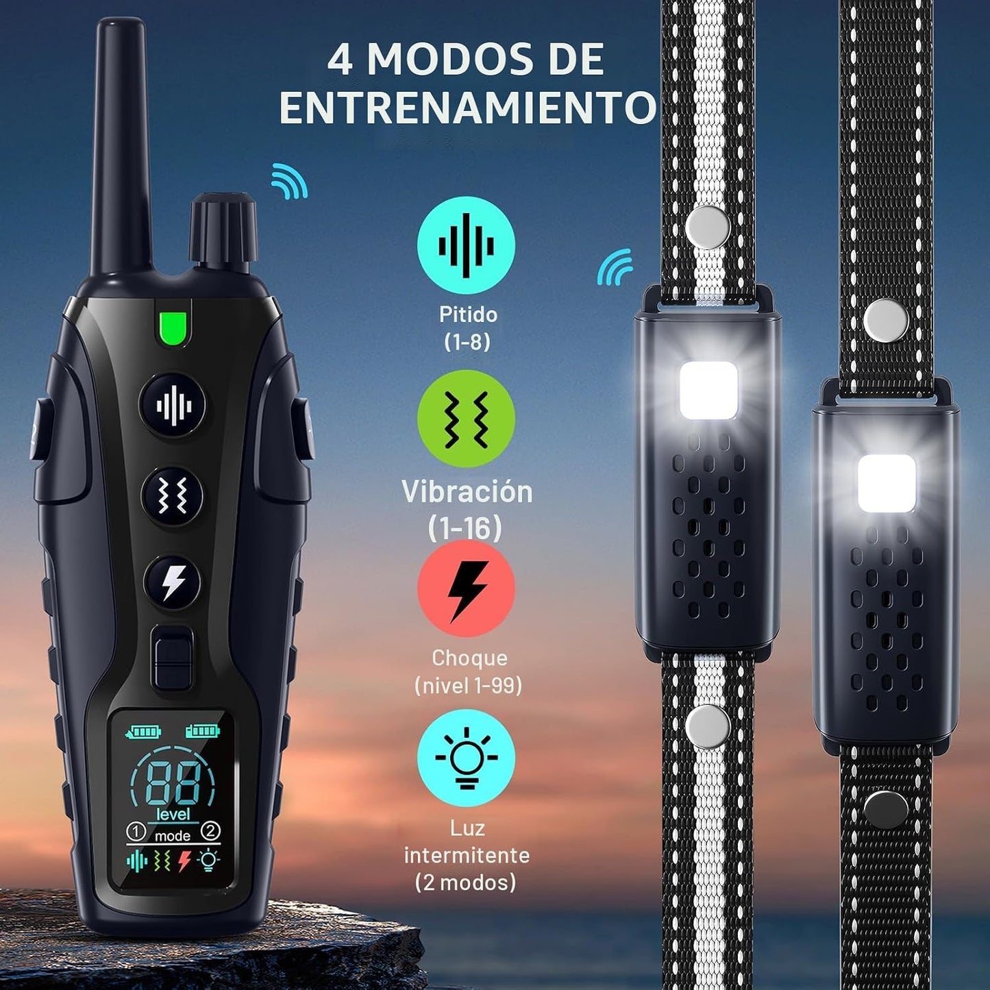 Collar de choque para perros 2 perros (15-150 libras) con luz inter...