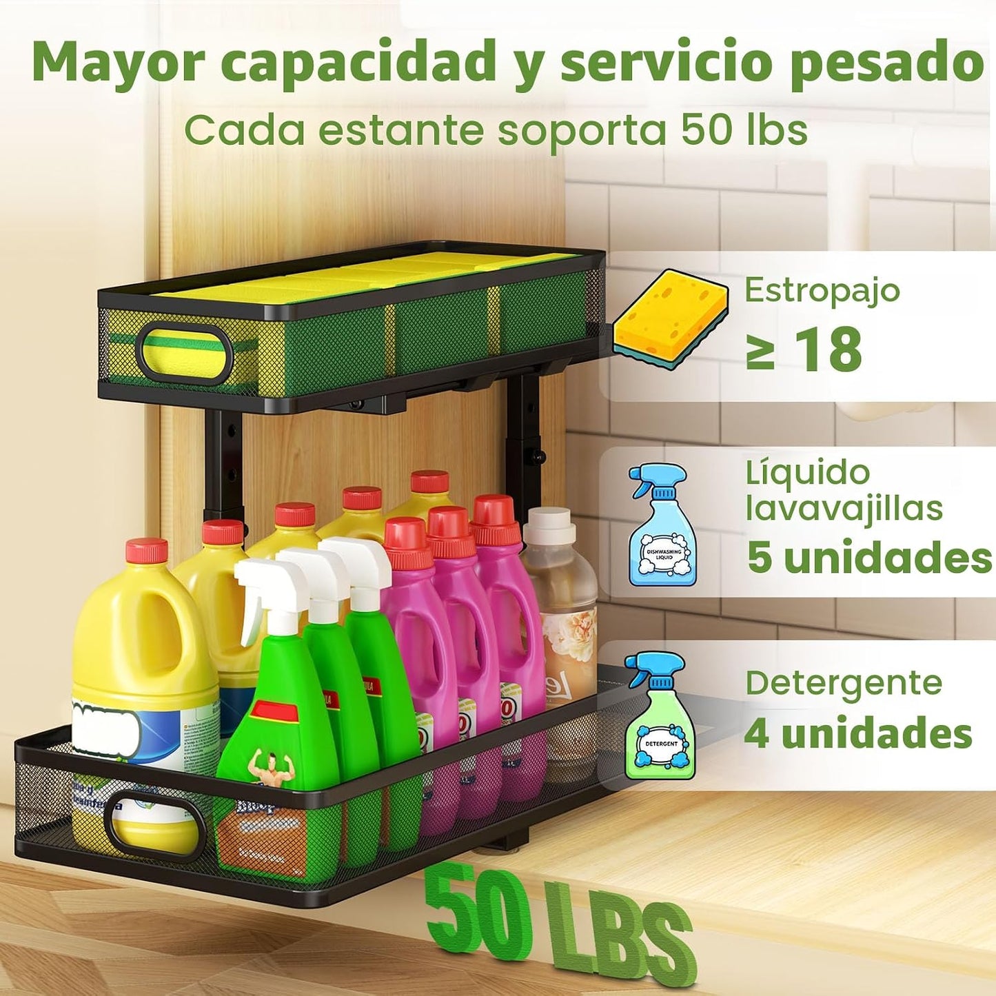 Organizador para debajo del fregadero, 4 unidades, estante de metal...
