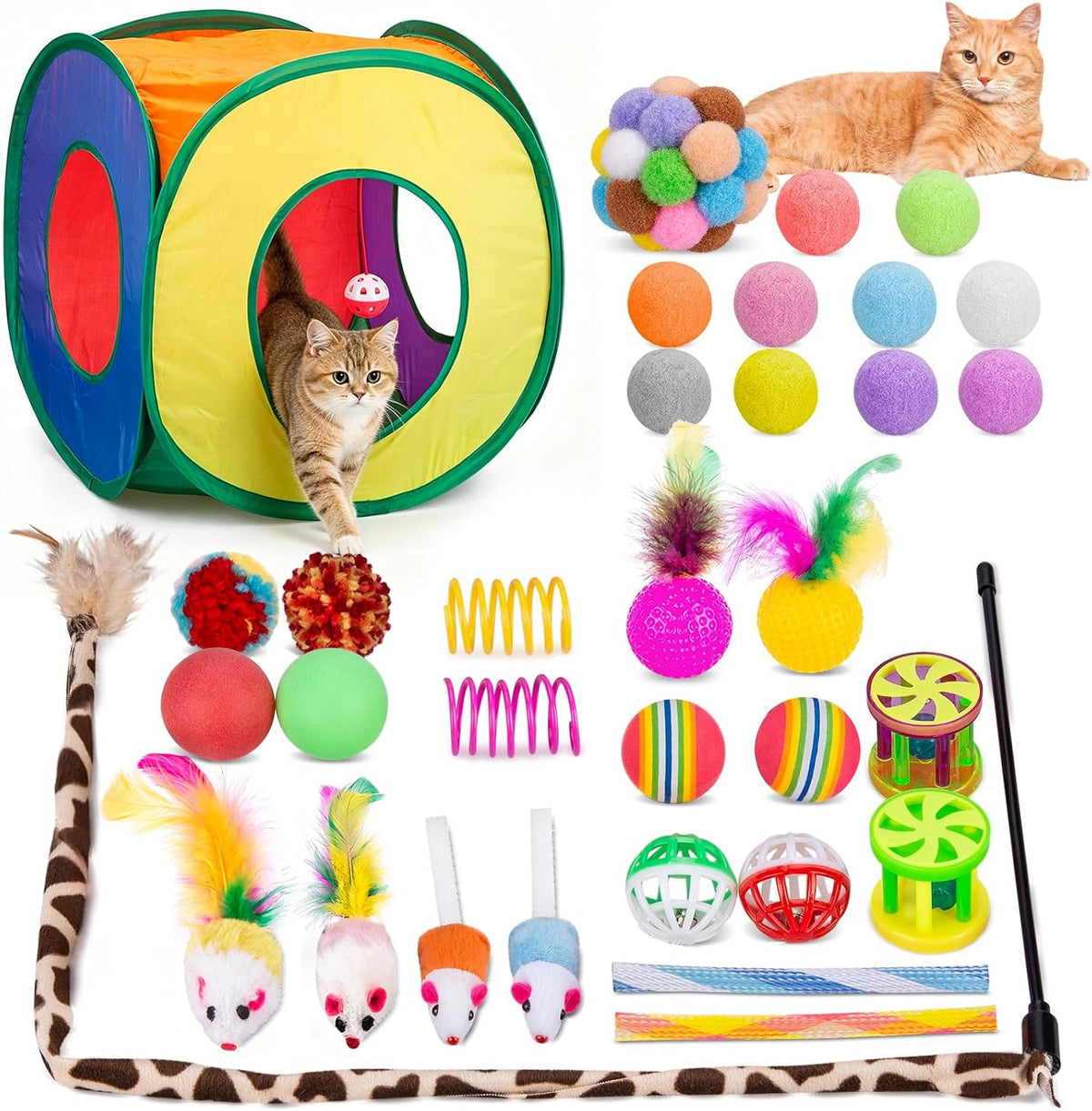 Retro Shaw Paquete de 33 juguetes para gatos de interior, con túnel...