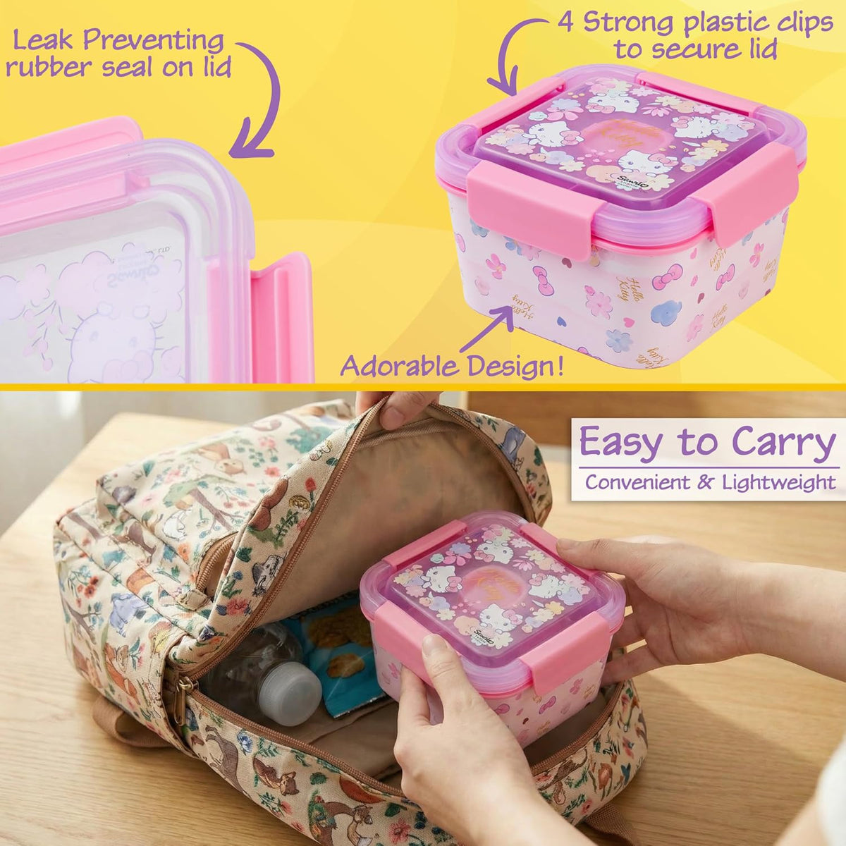 Hello Kitty Sanrio - Contenedor de ensalada Bento para niños, lonch...