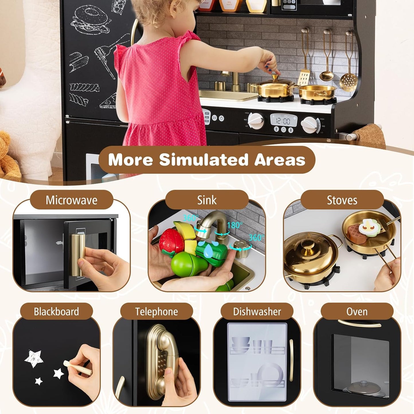Costzon Juego de cocina para niños, juego de juguetes de cocina de...