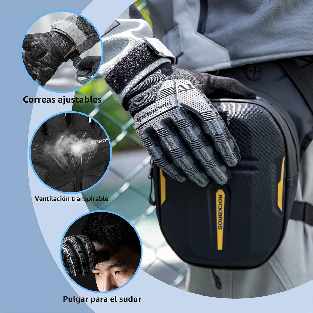 Rockbros - Guantes de bicicleta de montaña con almohadilla de gel d...