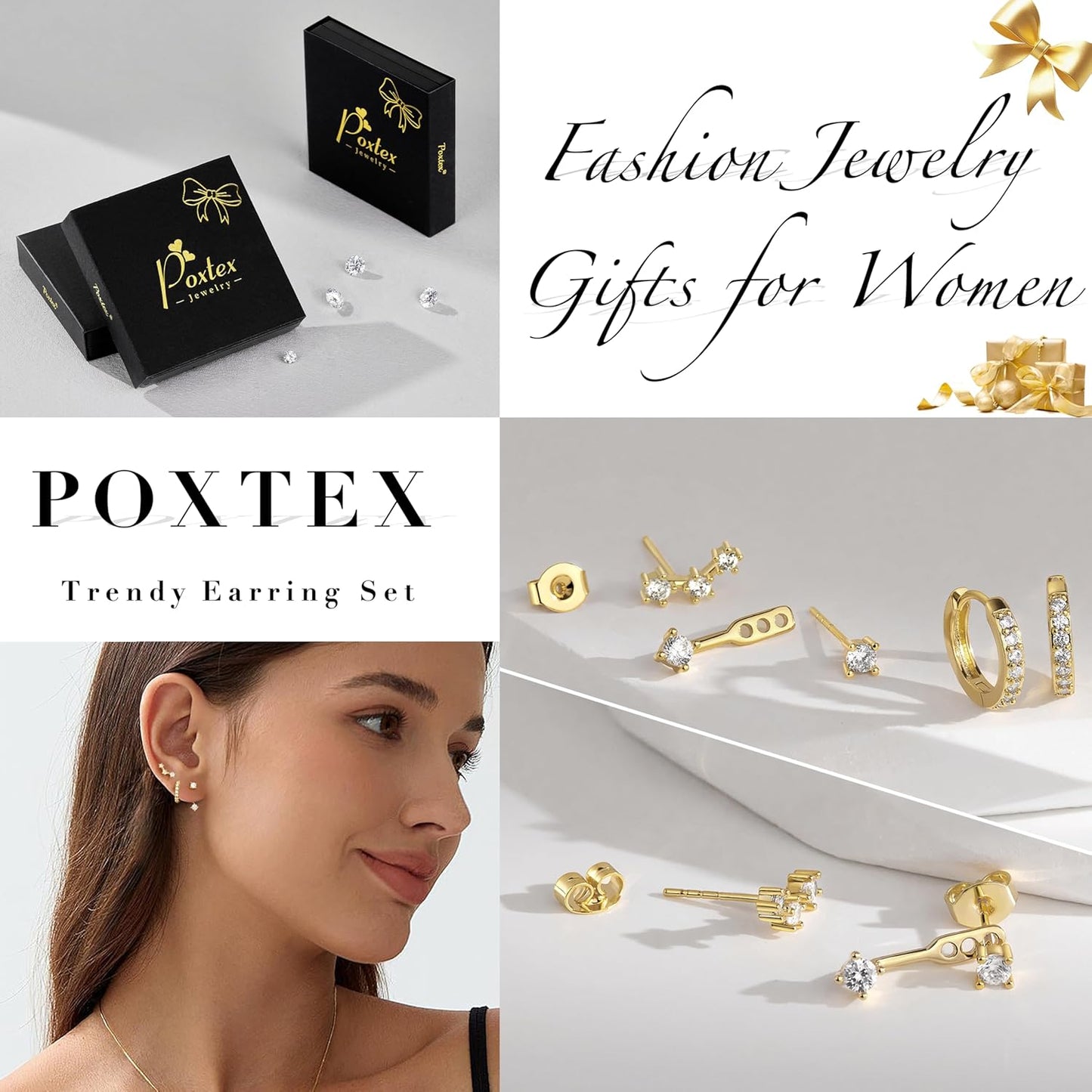 Aretes pequeños de moda en pila para mujer, juego de 3 pares de are...