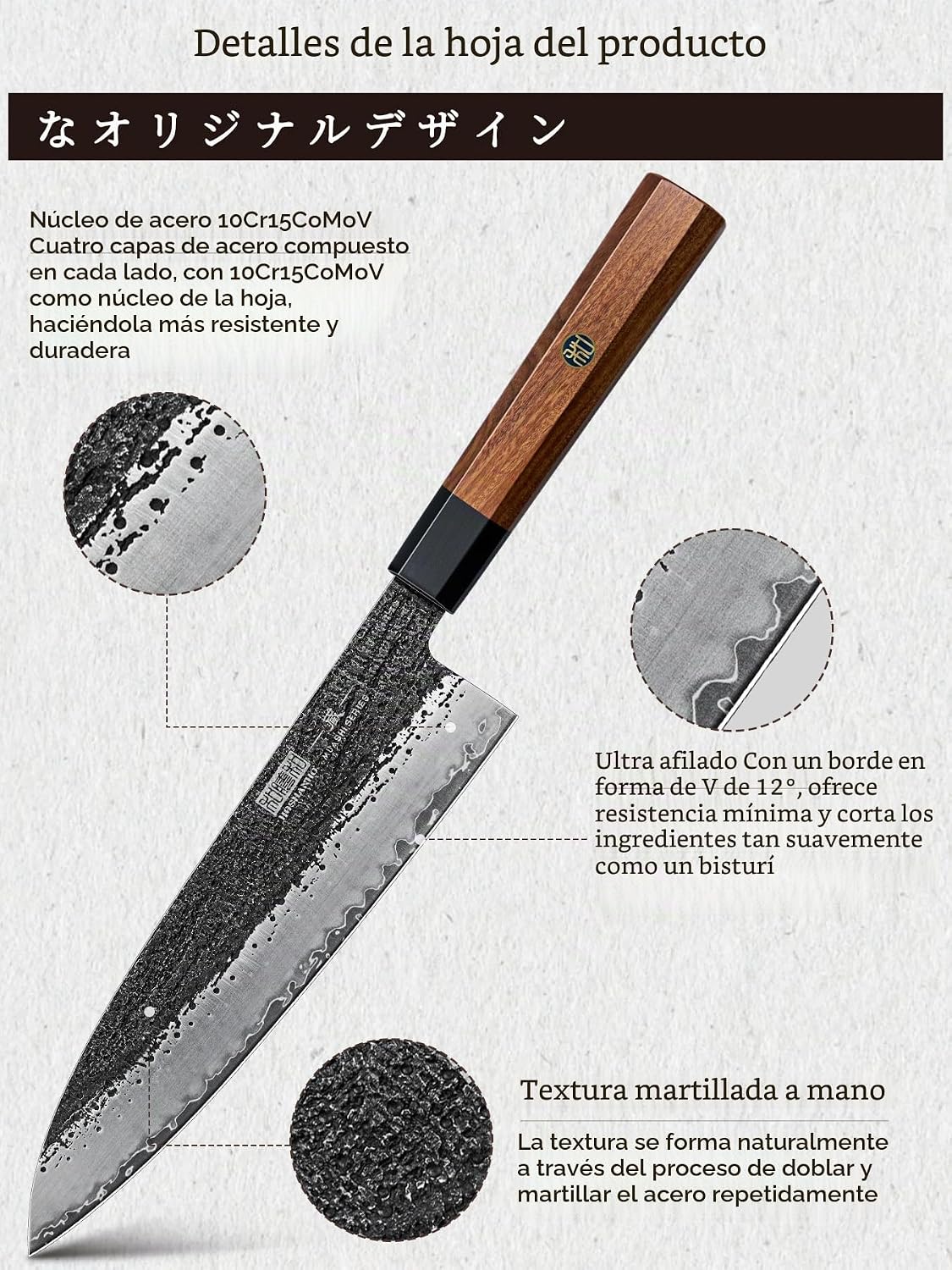 HOSHANHO Juego de 7 cuchillos con bloque magnético de cuchillos, fo...