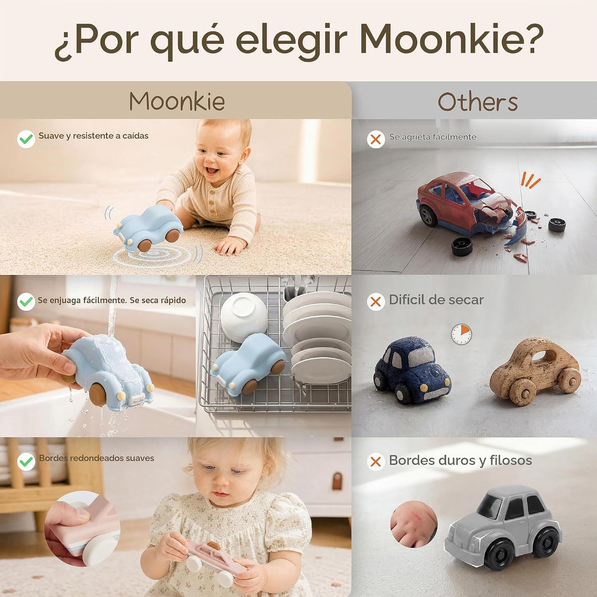 Moonkie Coches de juguete de silicona de grado alimenticio para beb...