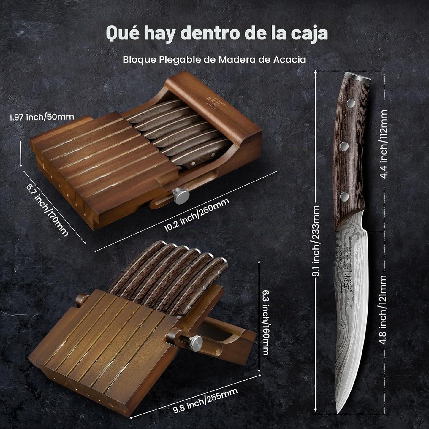 SYOKAMI 2026 Juego de 6 cuchillos para carne mejorados con bloque p...
