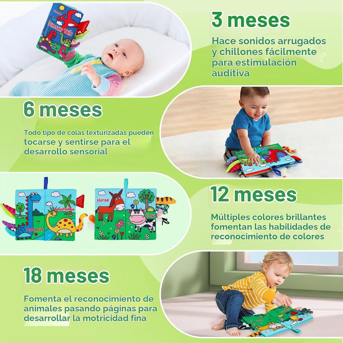 2 piezas de libros de bebé arrugados de alto contraste de 0 a 6 mes...