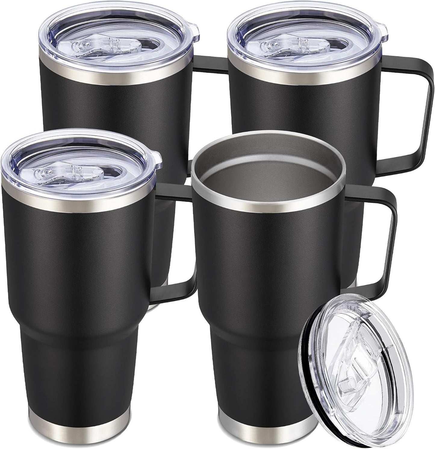 Cool Yoleb Vaso de 30 onzas con asa y tapa, vasos de acero inoxidab...
