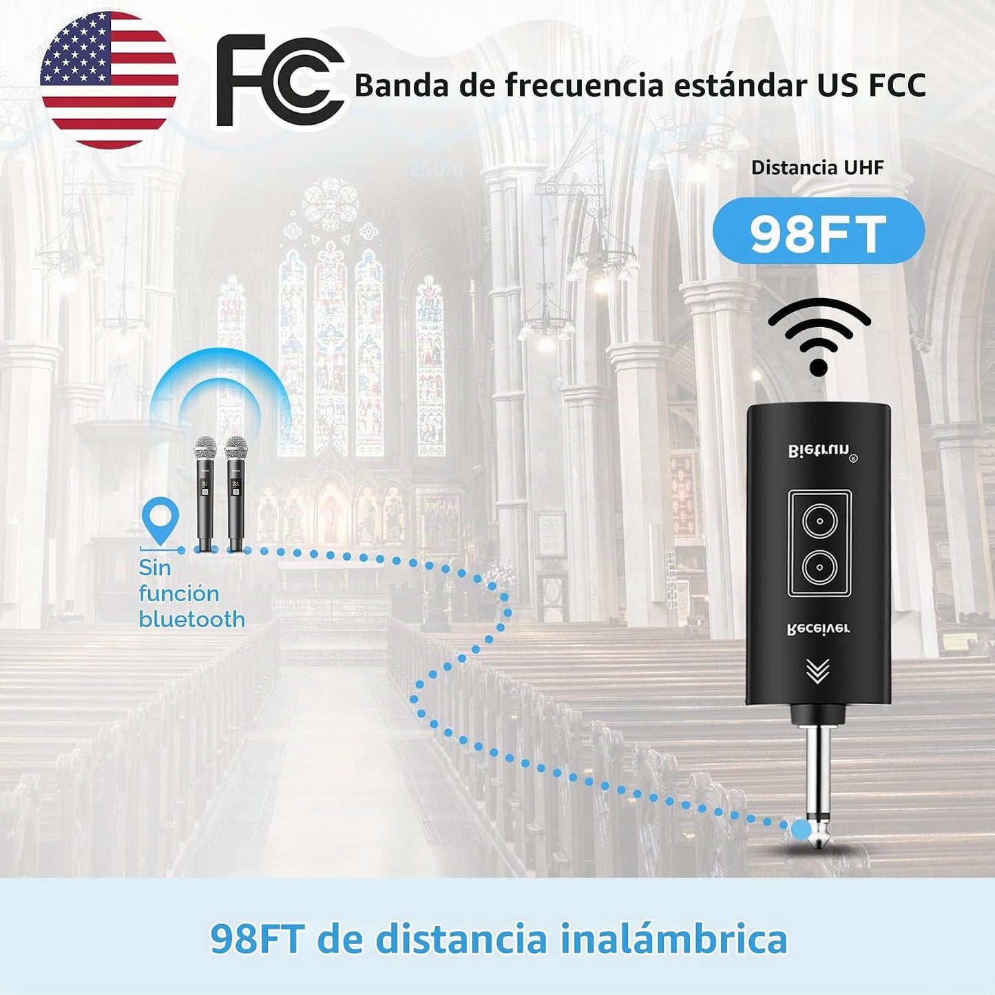Bietrun Micrófono inalámbrico, juego de micrófonos UHF de mano, din...
