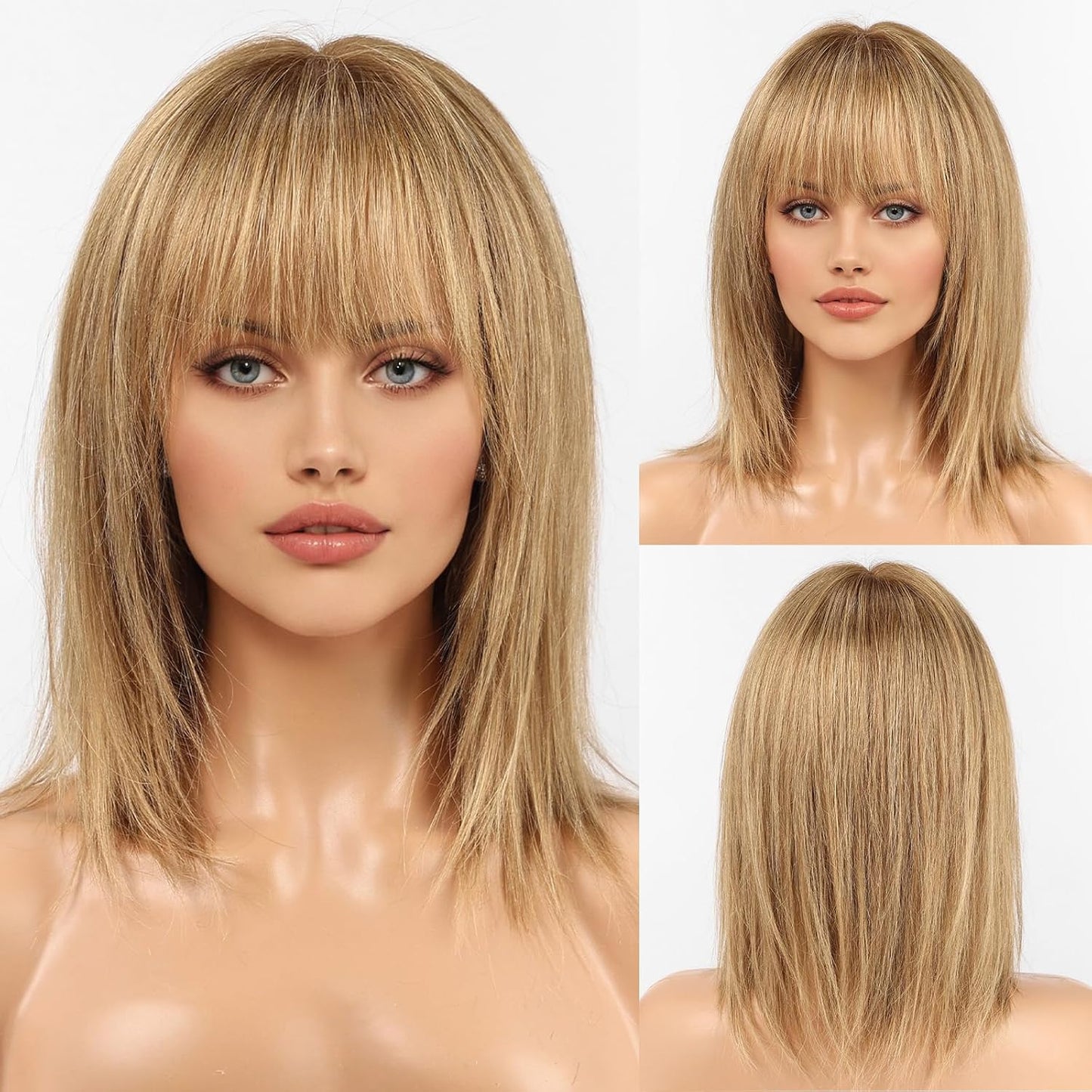 KKU Pelucas de Cabello Humano Ombre Marrón Claro de 12 Pulgadas par...
