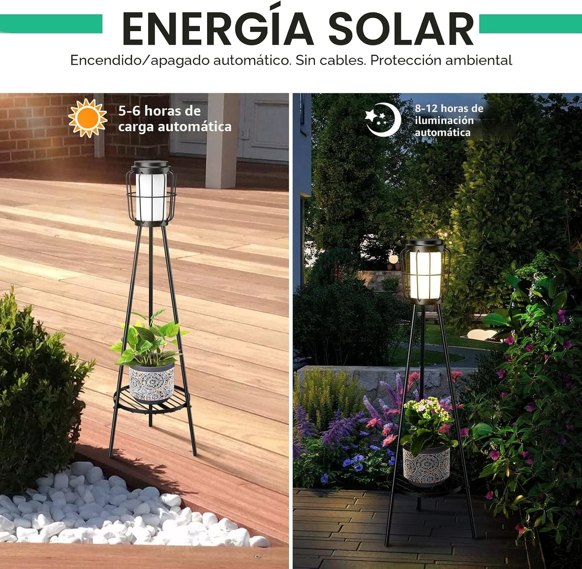 VISFLAIR Paquete de 2 luces solares con soporte para plantas, lámpa...