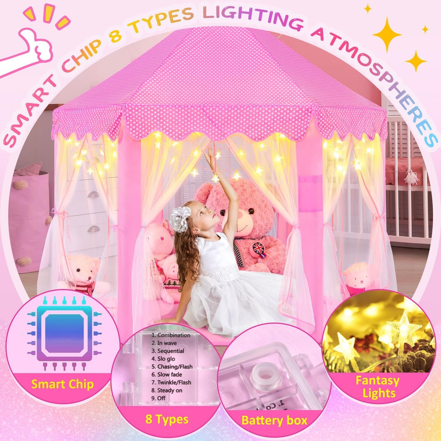 EVOIONOS Tienda de campaña de princesa para niñas, tienda de campañ...
