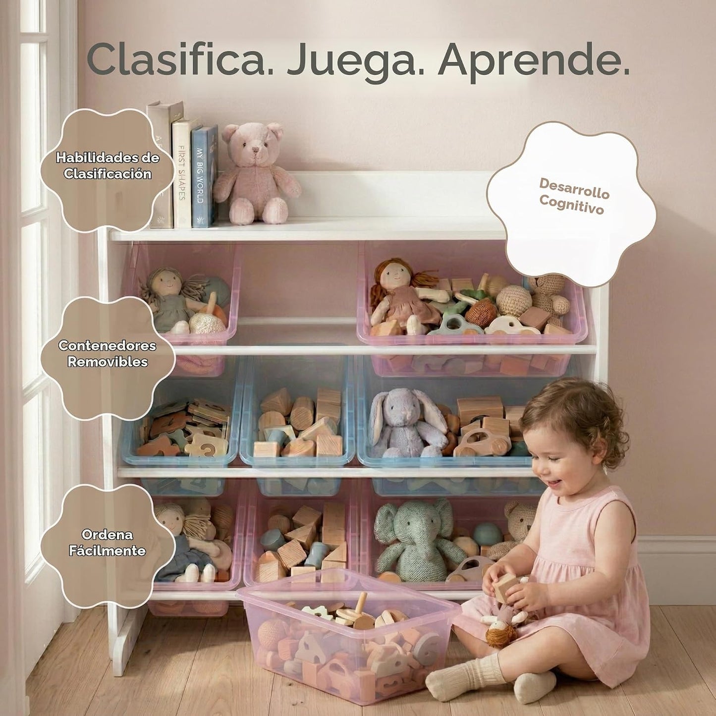 Humble Crew Organizador de juguetes para niños con estante de exhib...