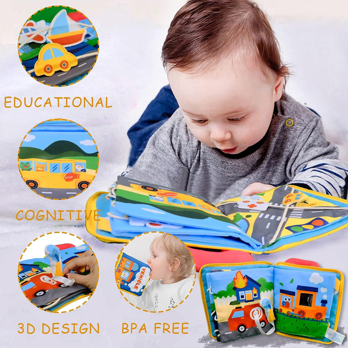Richgv Libros interactivos para bebés, paquete de 2 libros arrugado...