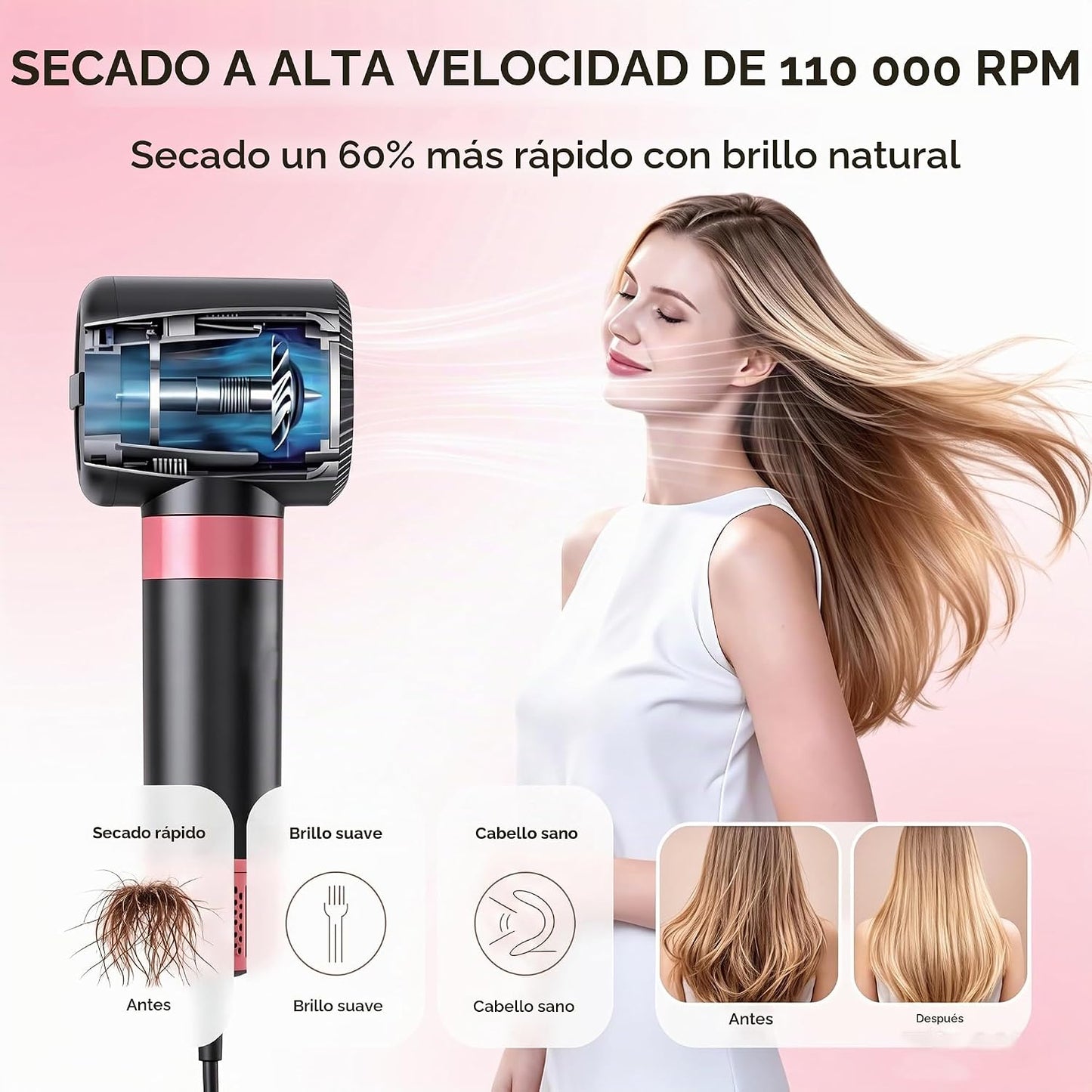 Moldeador de aire y secador de pelo 7 en 1, cepillo secador de pelo...
