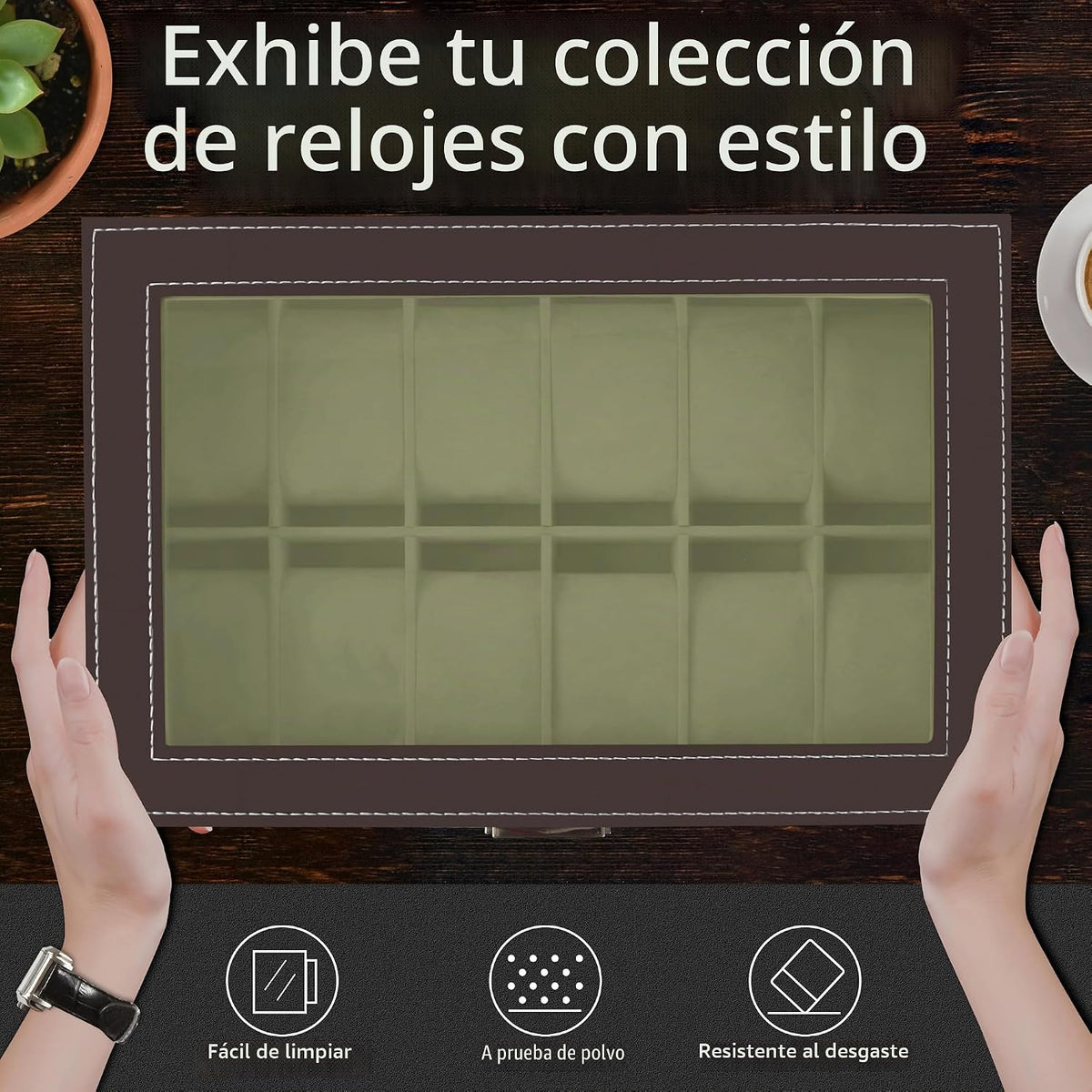 Ogrmar Cajas de almacenamiento de relojes de 12 ranuras de cuero PU...
