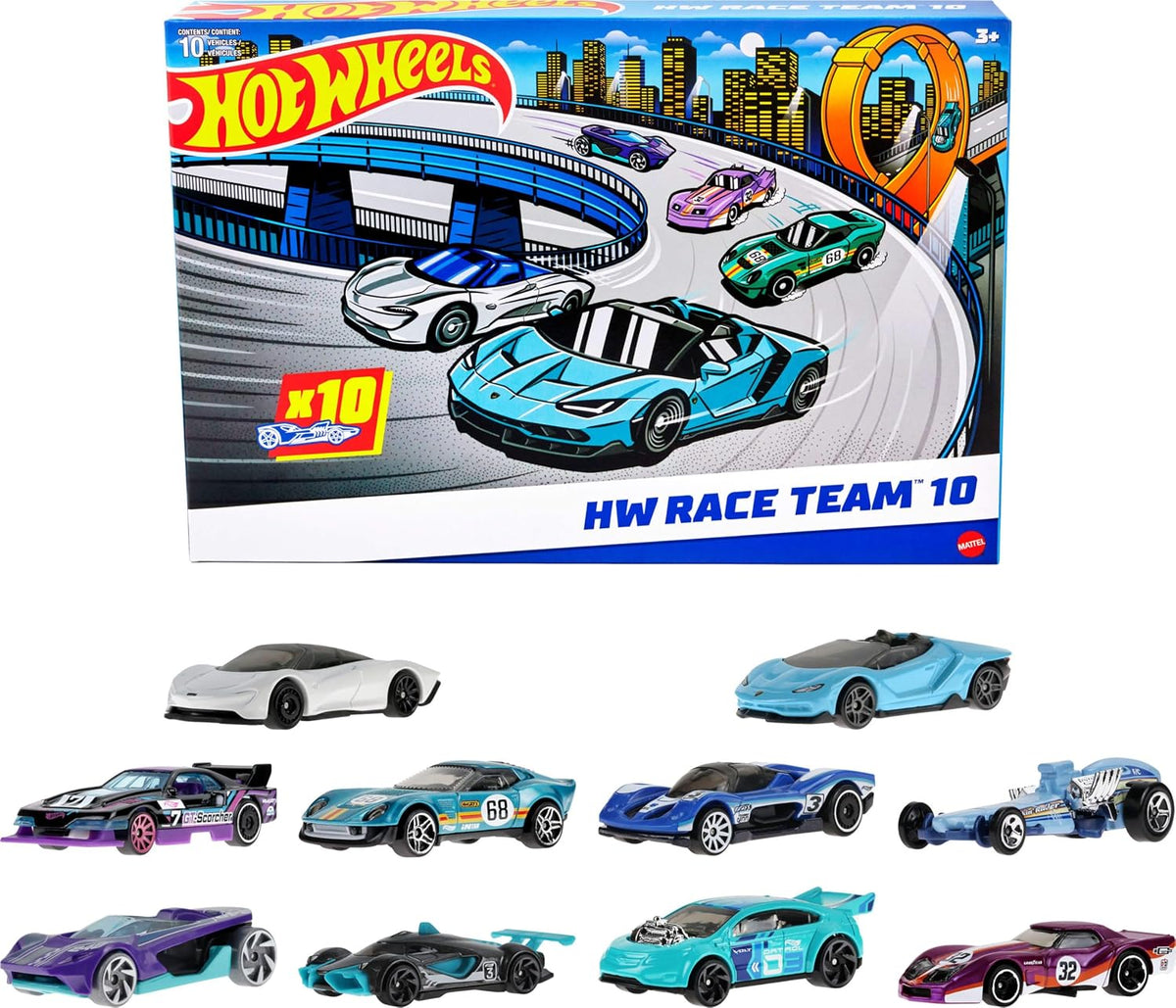 Hot Wheels Paquete de 10 autos de carreras de juguete (los estilos...