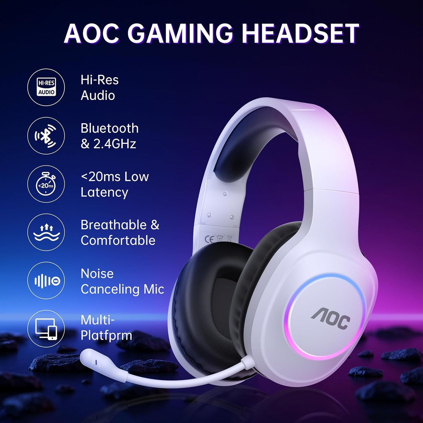 AOC Auriculares inalámbricos para juegos compatibles con PS5\/4, in...