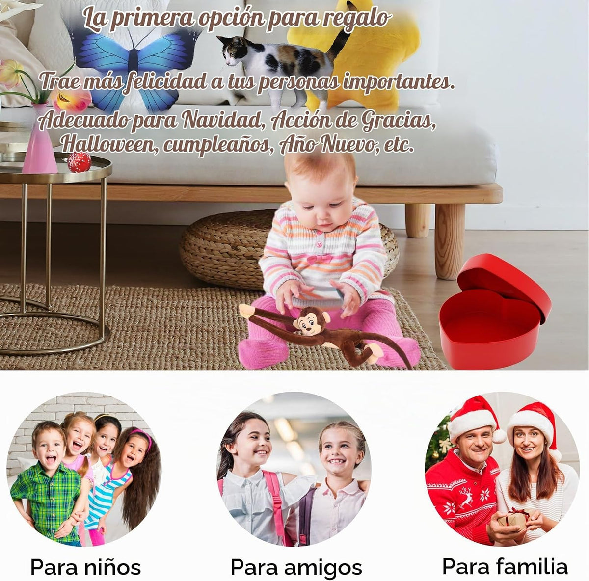 zhidiloveyou 4 piezas de peluche de mono colgante de peluche lindo...