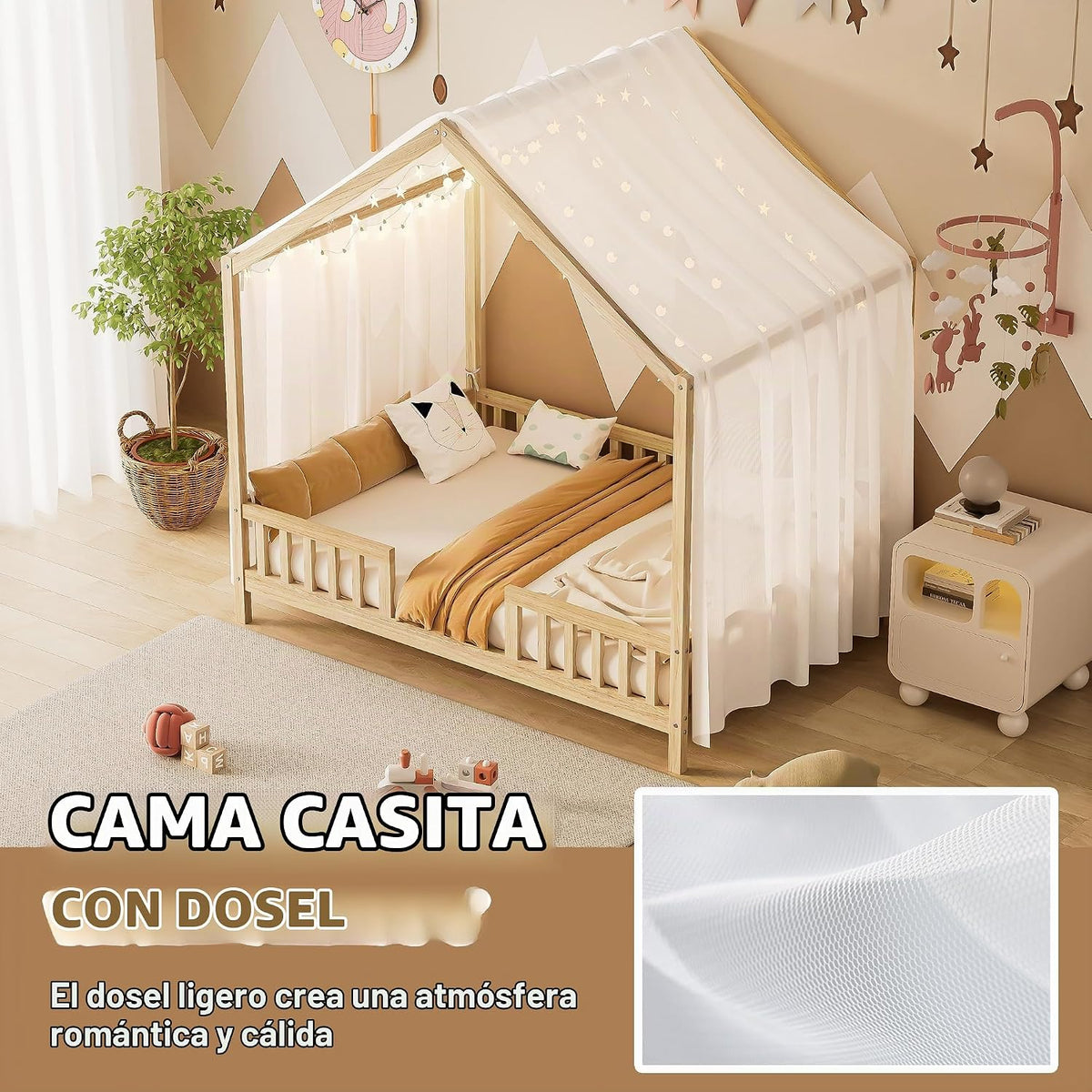 Bellemave Estructura de cama completa con toldo, cama Montessori, c...