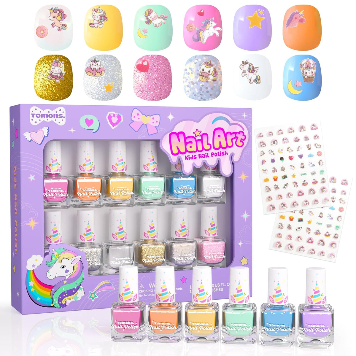 Tomons Juego de esmalte de uñas para niños, 12 colores no tóxicos a...