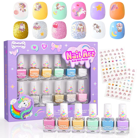 Tomons Juego de esmalte de uñas para niños, 12 colores no tóxicos a...