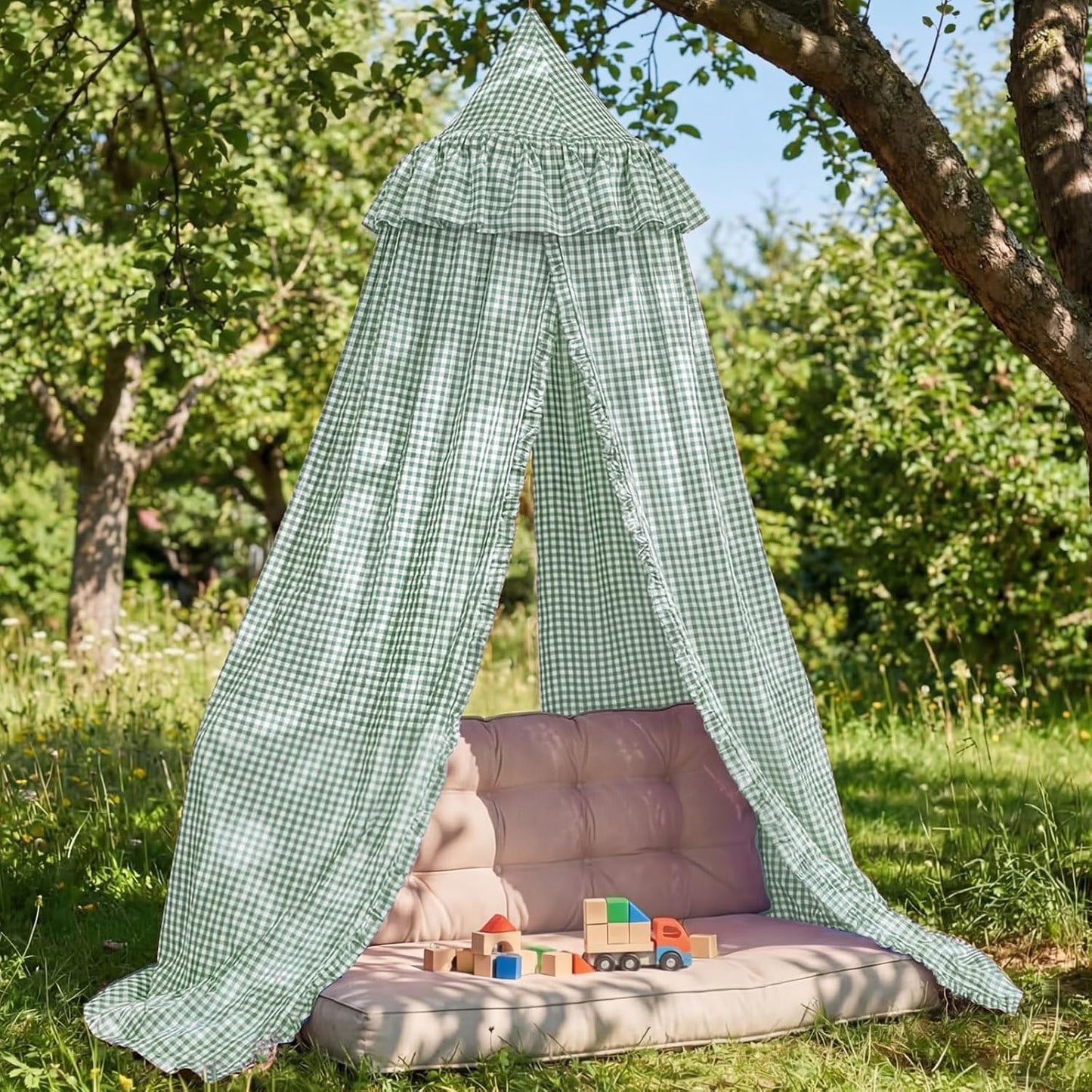 SmoothNovelty Toldo de cama a cuadros con volantes, suave, estilo v...