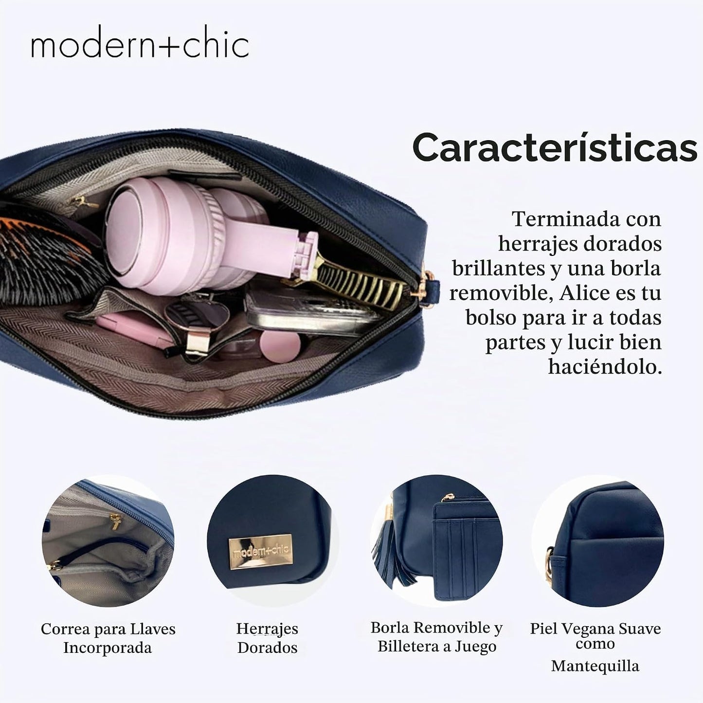Modern+Chic Bolso cruzado Alice: bolso de cuero vegano con amplios...