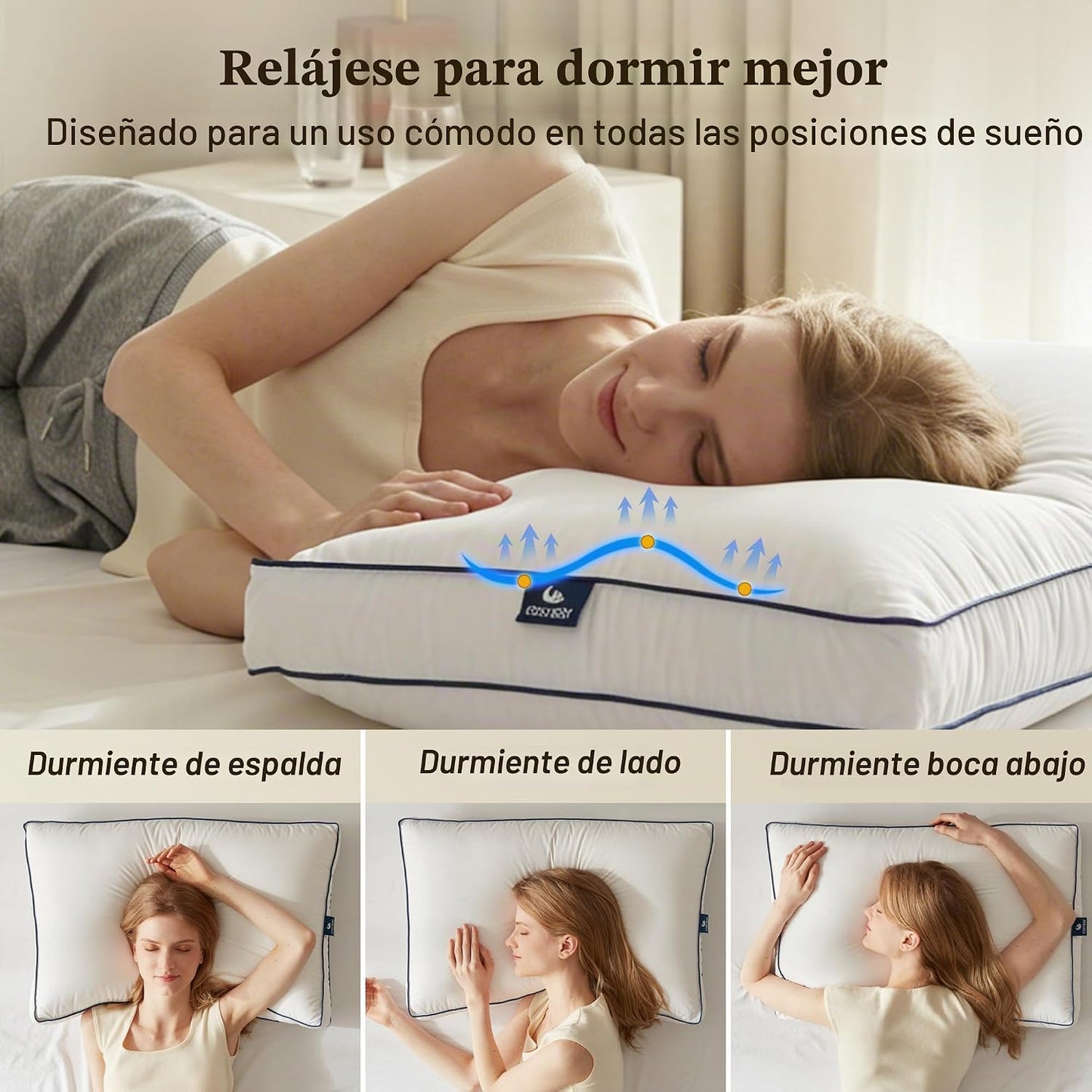Cosybay Almohada de plumas y plumón de ganso tamaño estándar, almoh...