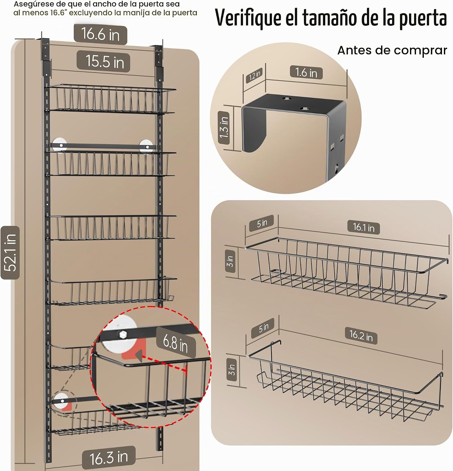 Delamu Organizador Ajustable para Puerta de Armario, Organizador de...