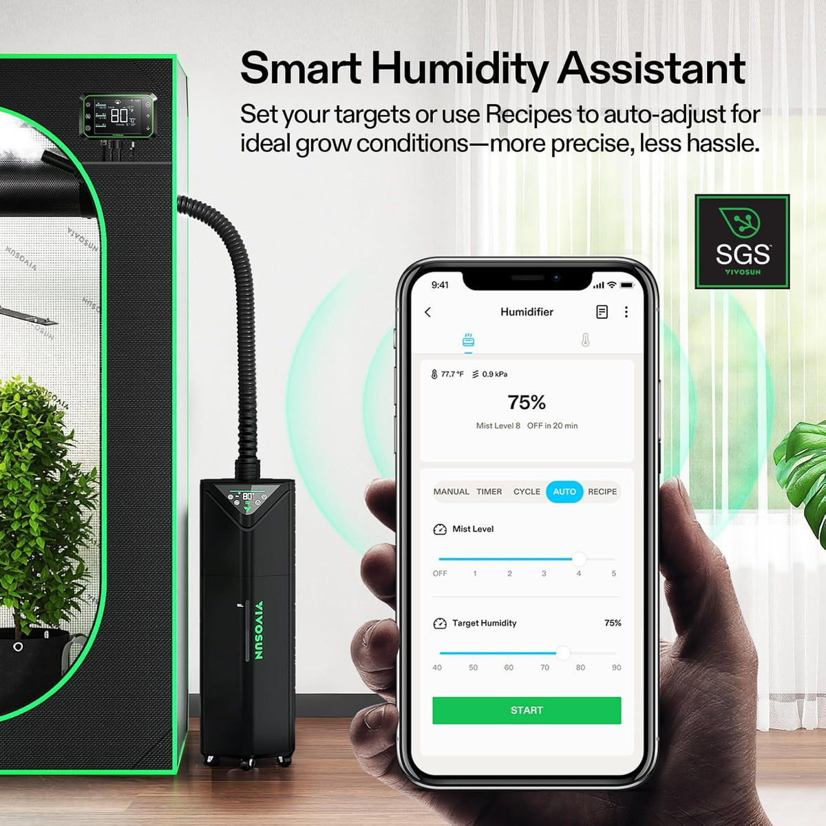 VIVOSUN AeroStream H19 Humidificador ambiental inteligente de 19L c...