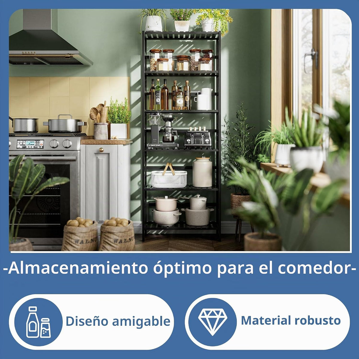 HITNET Estantería de bambú, estantería abierta de 6 niveles con est...