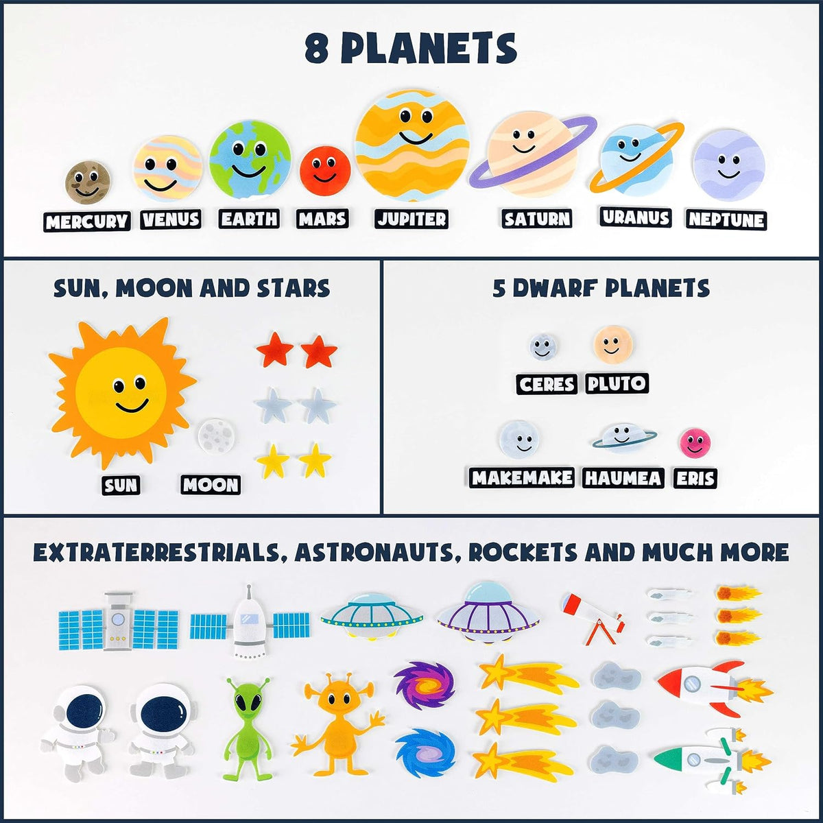 BONNYCO Sistema Solar para Niños Juguetes con 61 Figuras de Fieltro...