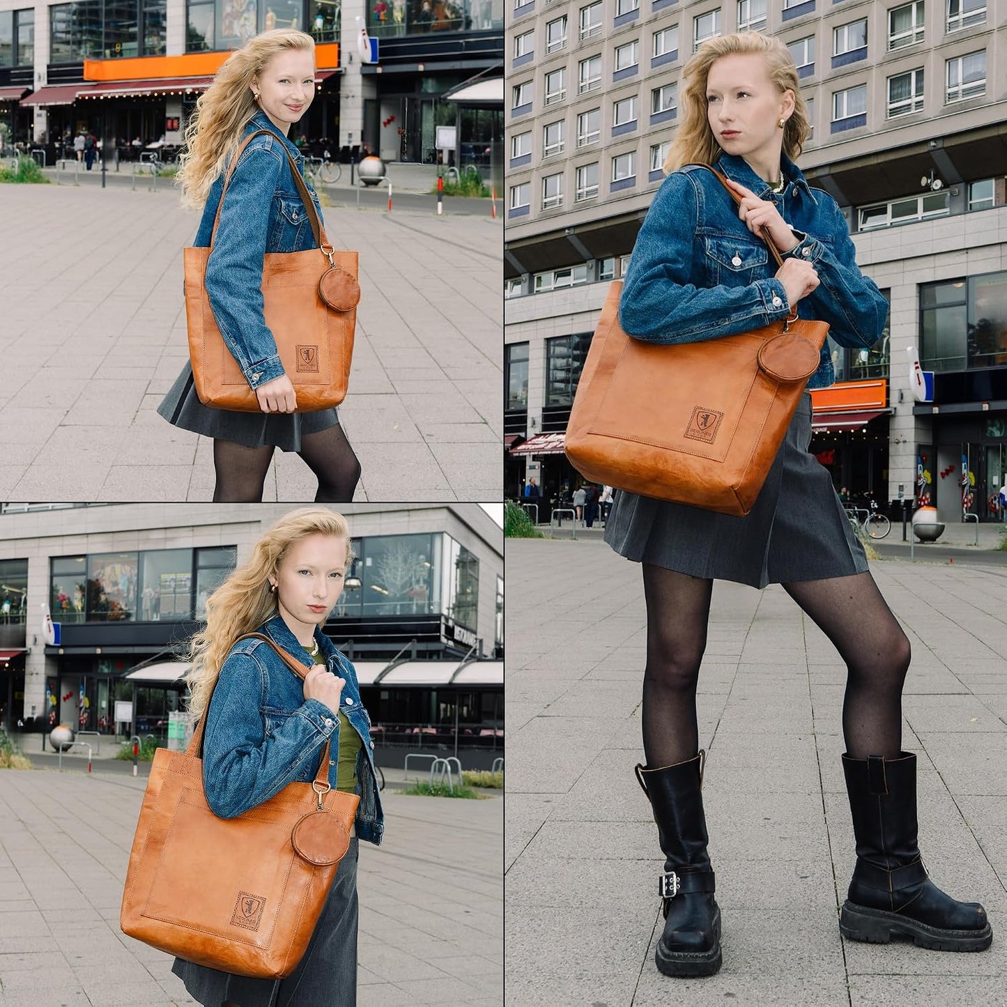 BERLINER BAGS Bolso de mano de cuero auténtico vintage Sevilla, bol...
