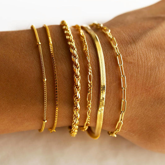 Dearmay Pulseras de oro para mujer, resistentes al agua, chapadas e...