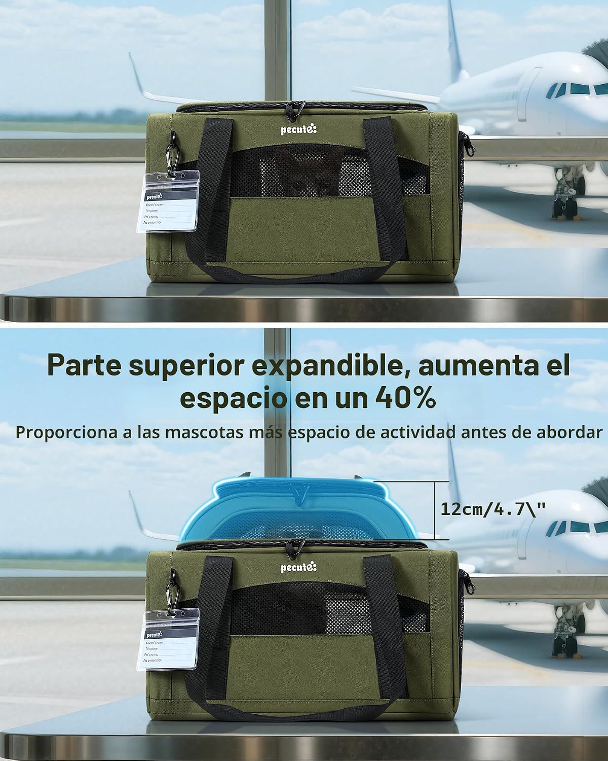 Pecute Transportador de mascotas expandible aprobado por aerolíneas...