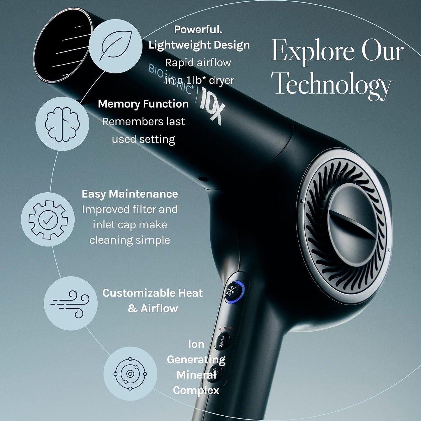 Bio Ionic Secador de pelo de velocidad ultraligera 10X, secador de...