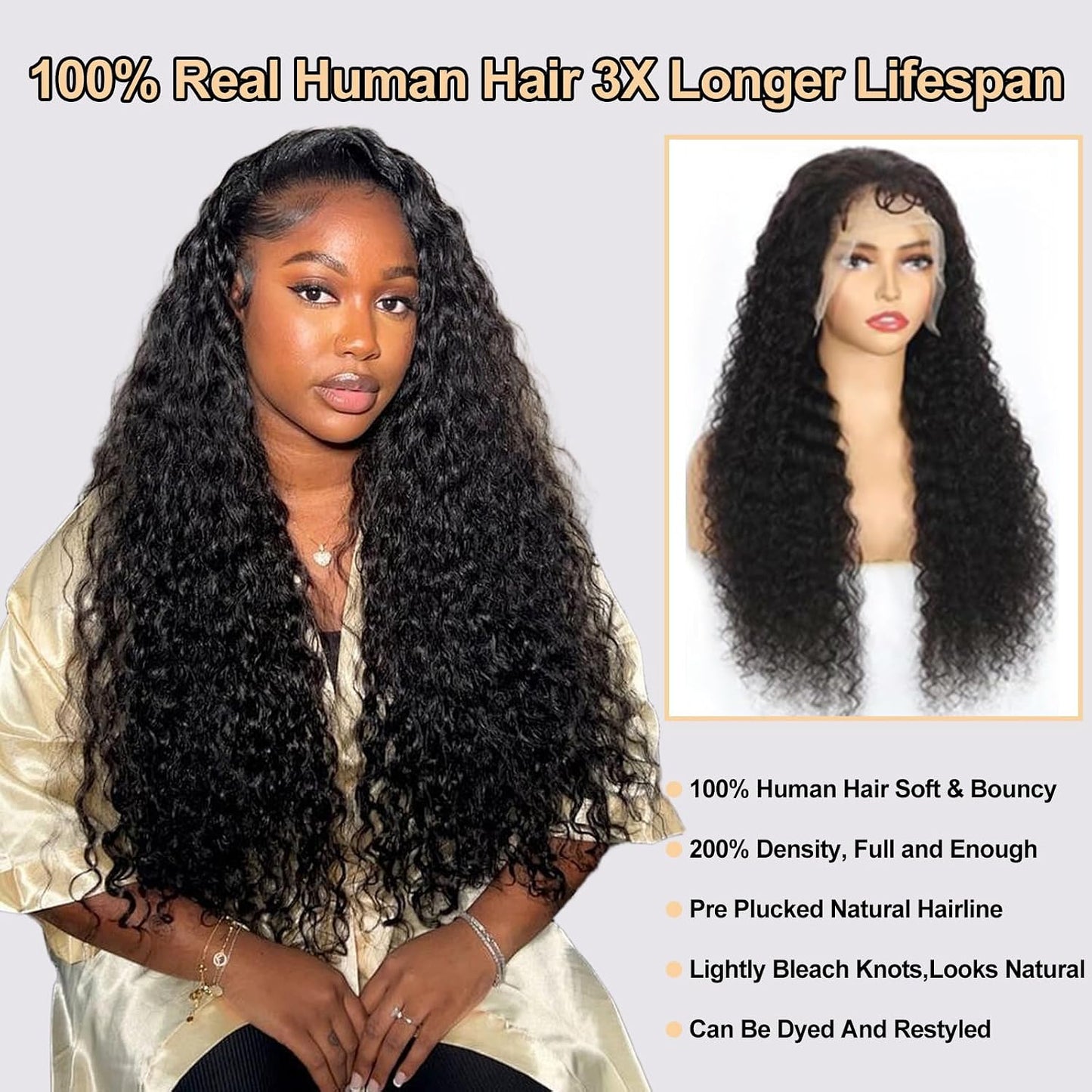 Peluca de cabello humano con malla frontal de 24 pulgadas de onda p...