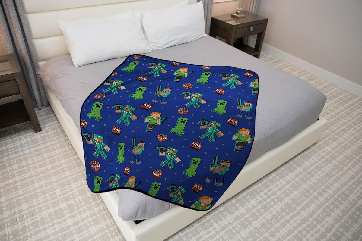 Manta de felpa Minecraft - Mide 50 x 60 pulgadas - Ropa de cama azu...