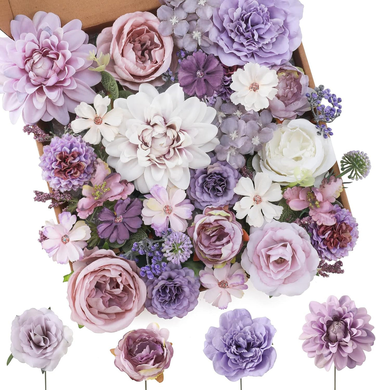 Floweroyal - Juego de flores artificiales moradas, flores de seda m...