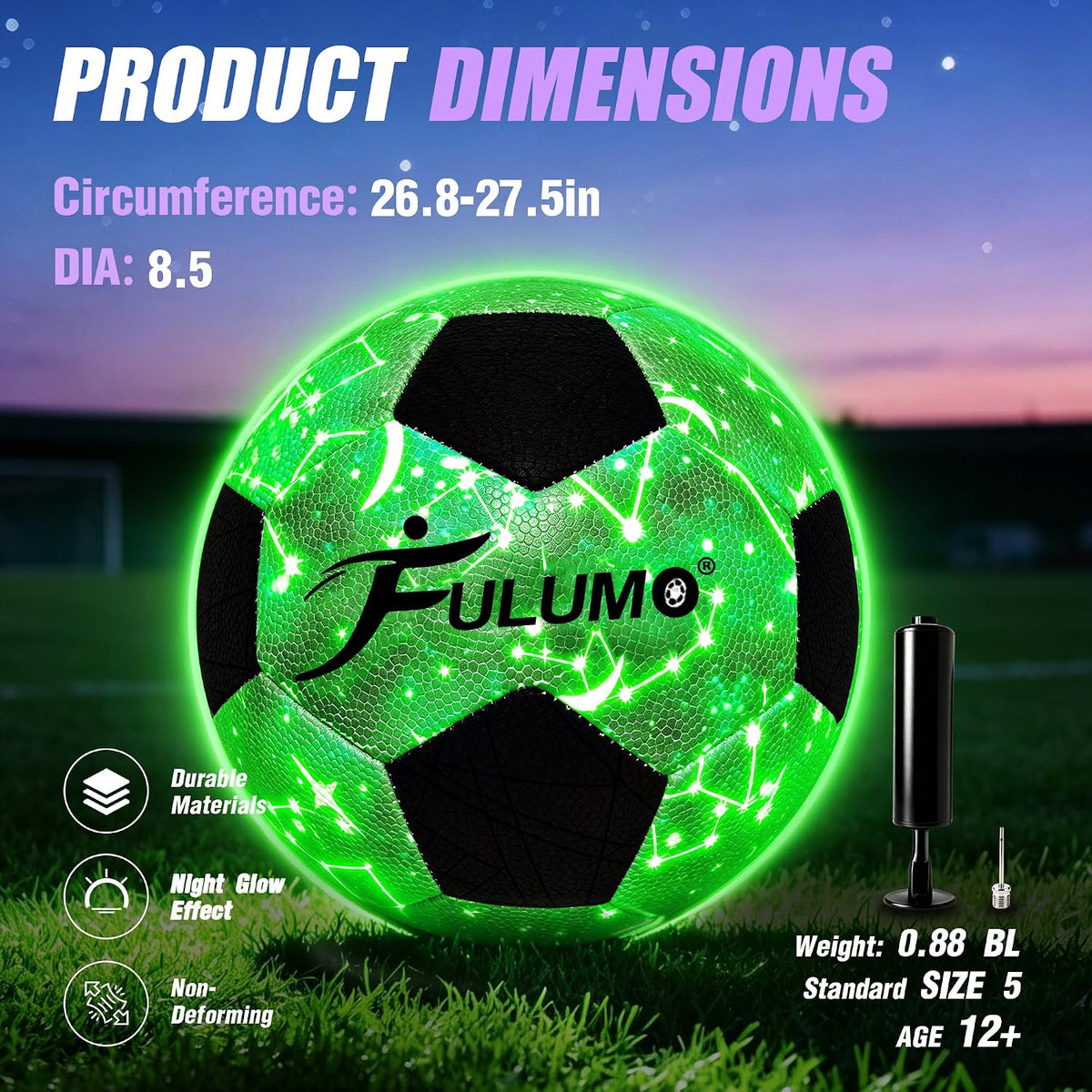FULUMO Balón de fútbol que brilla en la oscuridad tamaño 5\/4 con b...