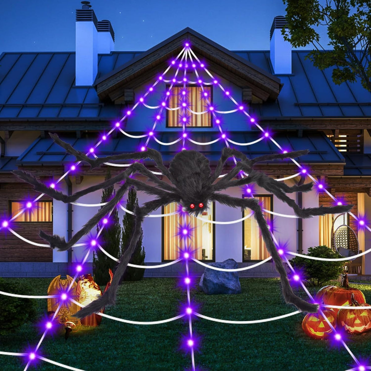 OCATO Decoraciones de Halloween Telarañas: luces de telaraña 135 lu...